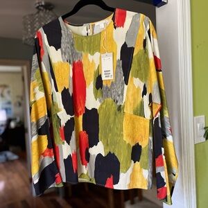 COS Womens Cotton Abstract Print Zippered Back Blouse Multicolor Size 4